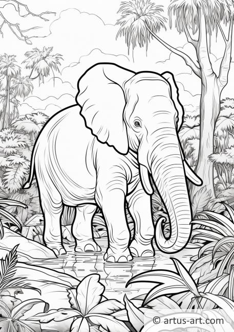 Kolorowanka - Słoń w dżungli deszczowej
